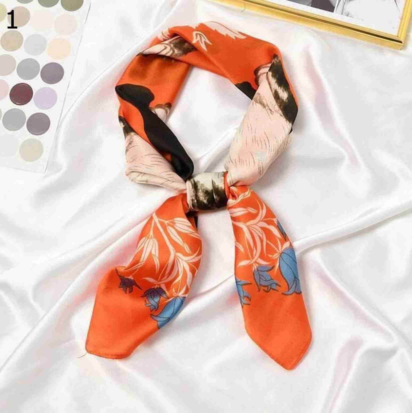 【20%OFFクーポン～】猫フローラルヘッドスモールスクエアスカーフ70cmレディカチューシャプリントネッカチーフステインレディーススカーフ スカーフ (Color : Orange Size :