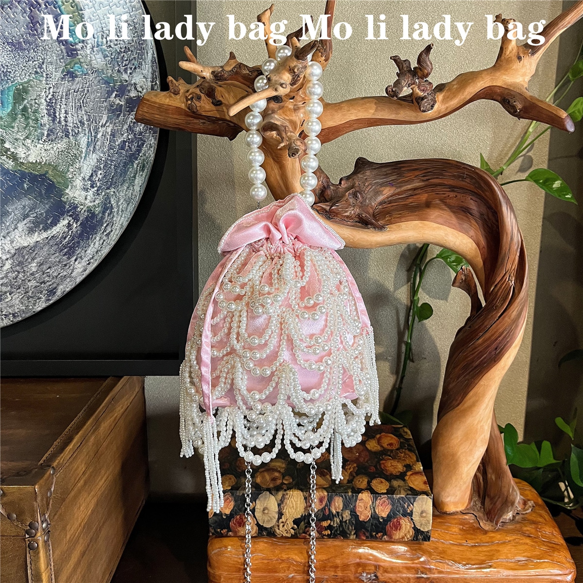 小衆重工インド手作りスタッズ装飾フリンジパールバケットバッグ チャイナドレス用ビーズ刺繍編み込み手提げレディースバッグ