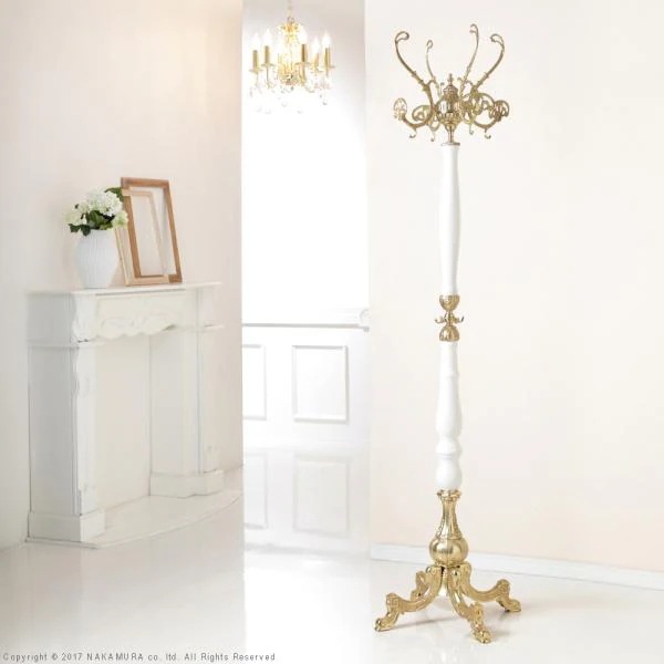 コートハンガー 白 ホワイト ハンガー ポール ラック スタンド ヨーロピアン クラシック エレガント クラシック レトロ アンティーク調 装飾 インポート 輸入品