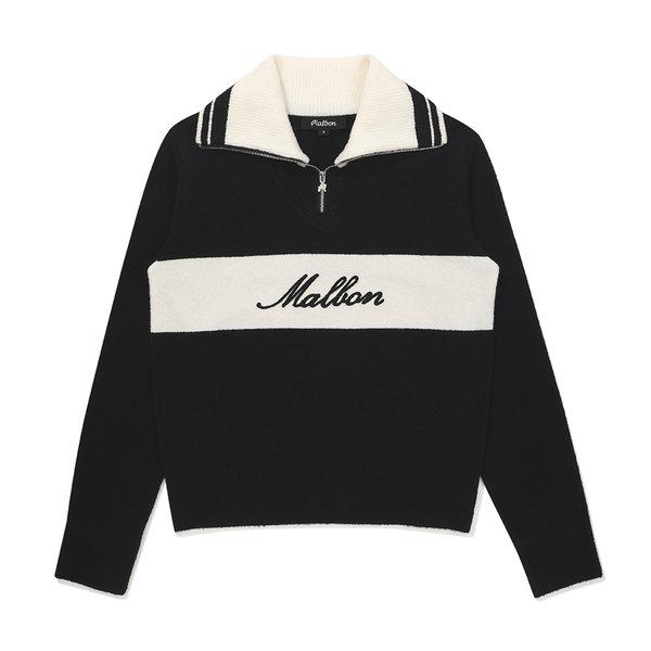 [Malbon公式] 女性レイヤードジップアップカラーニットトップ BLACK (WOMAN)