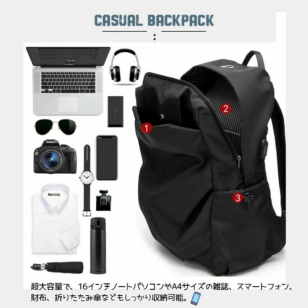 送料無料 短納期 バックパック リュックサック 防水 大容量 多機能ポケット 外部充電ポート スーツケースに固定可能 シンプルデザイン ファッション 男女 1677