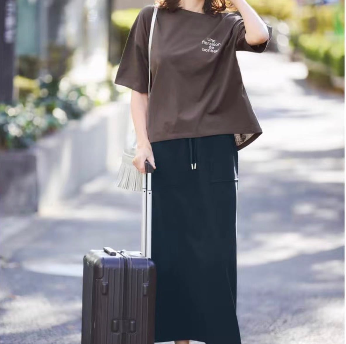 レディース スカート トップス カットソー セットアップ デート Tシャツ ロングスカート ロング ロング丈 袖あり 半袖 ボリューム袖 ラウンドネック クルーネック 襟なし ストレート Iライン