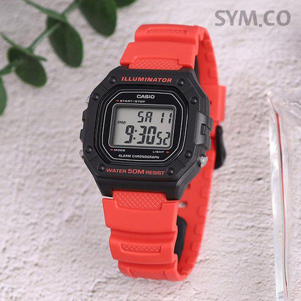 W-218H-4B スクエアデジタルレッド軍人軍用メンズウレタン時計 d