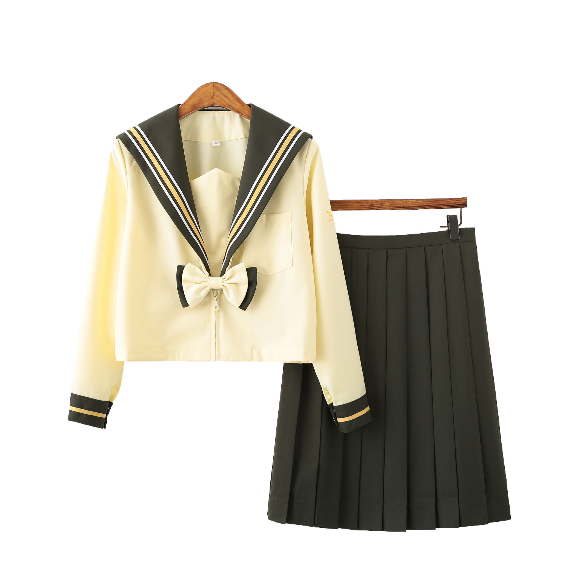 4点セーラー服 上下セット 学生服 ミニスカート ブラウス カーディガン リボン ブラック イエロー