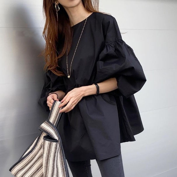 【輝いて超人気】 ランタンスリーブギャザーシャツ