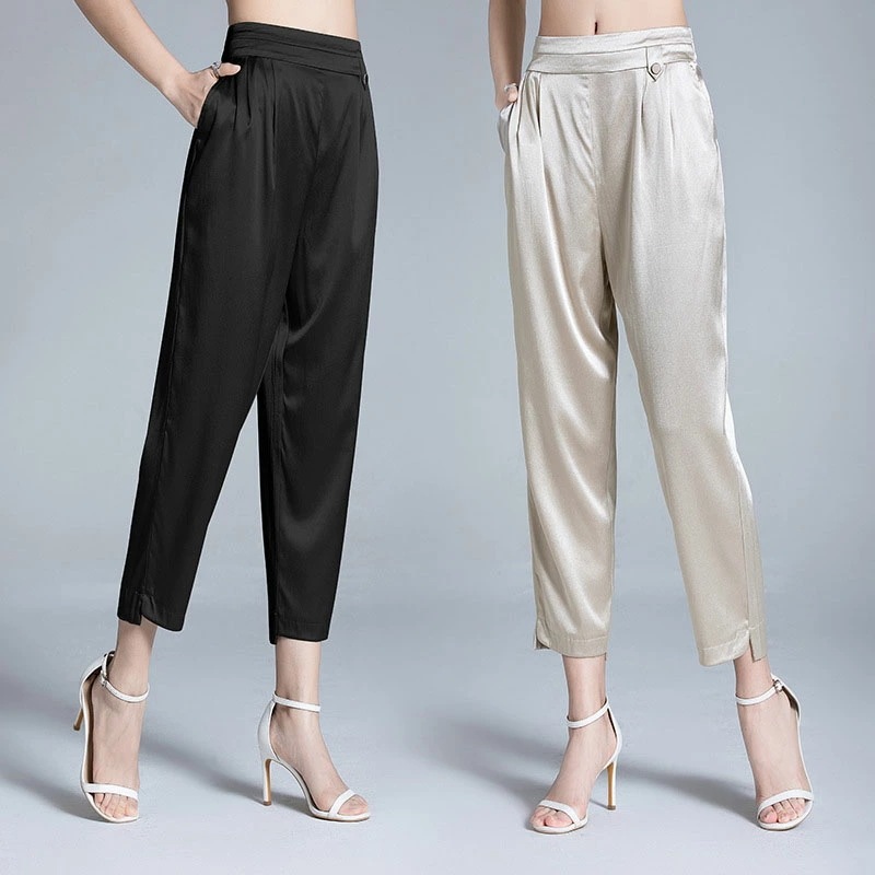パンツ レディース シルク 高品質 光沢軽い力で ボトムス パンツ ズボン 美脚シルエットタックパンツ長ズボン ロング丈 膝下 ひざ下 チノパン ガウチョ パンツ レディース 春 夏 秋 美脚 低身長