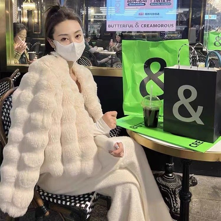 毛皮のコートの女性の短い2023冬の新しいの方法模造ミンクのプラシ天のミンクの毛皮のコート