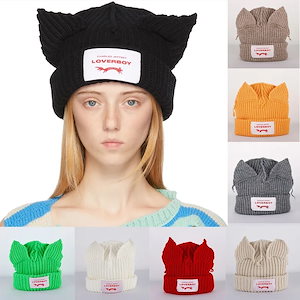 Loverboy-猫の耳のニット帽単色暖かい豚の耳袖の帽子フード付きキャップニッチなデザインヒップホップ個性コールドかわいいファッション2023