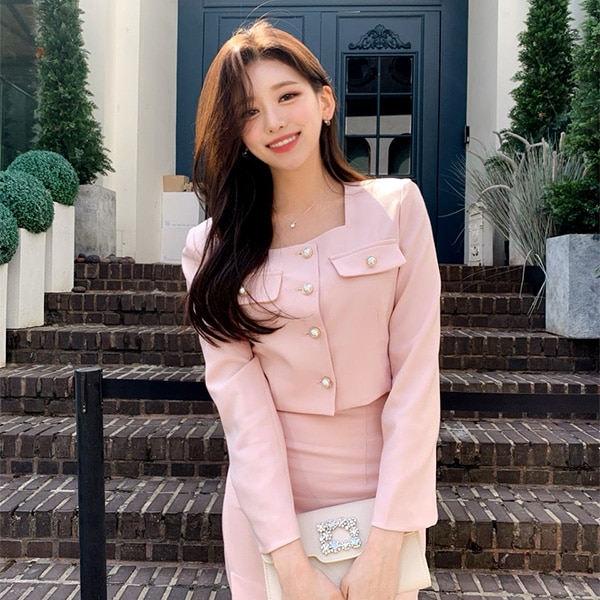 パールボタンスクエアネックショートジャケット jk2066