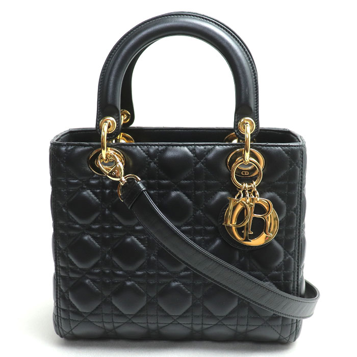 Christian Dior クリスチャンディオール レディディオール カナージュ ミディアム 2Wayショルダーバッグ ブラック CAL44550 レディース 中古