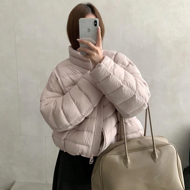 ダブルカラー リブ縫い 90% ホワイトダックダウン レディース 加厚 冬 ダウンジャケット