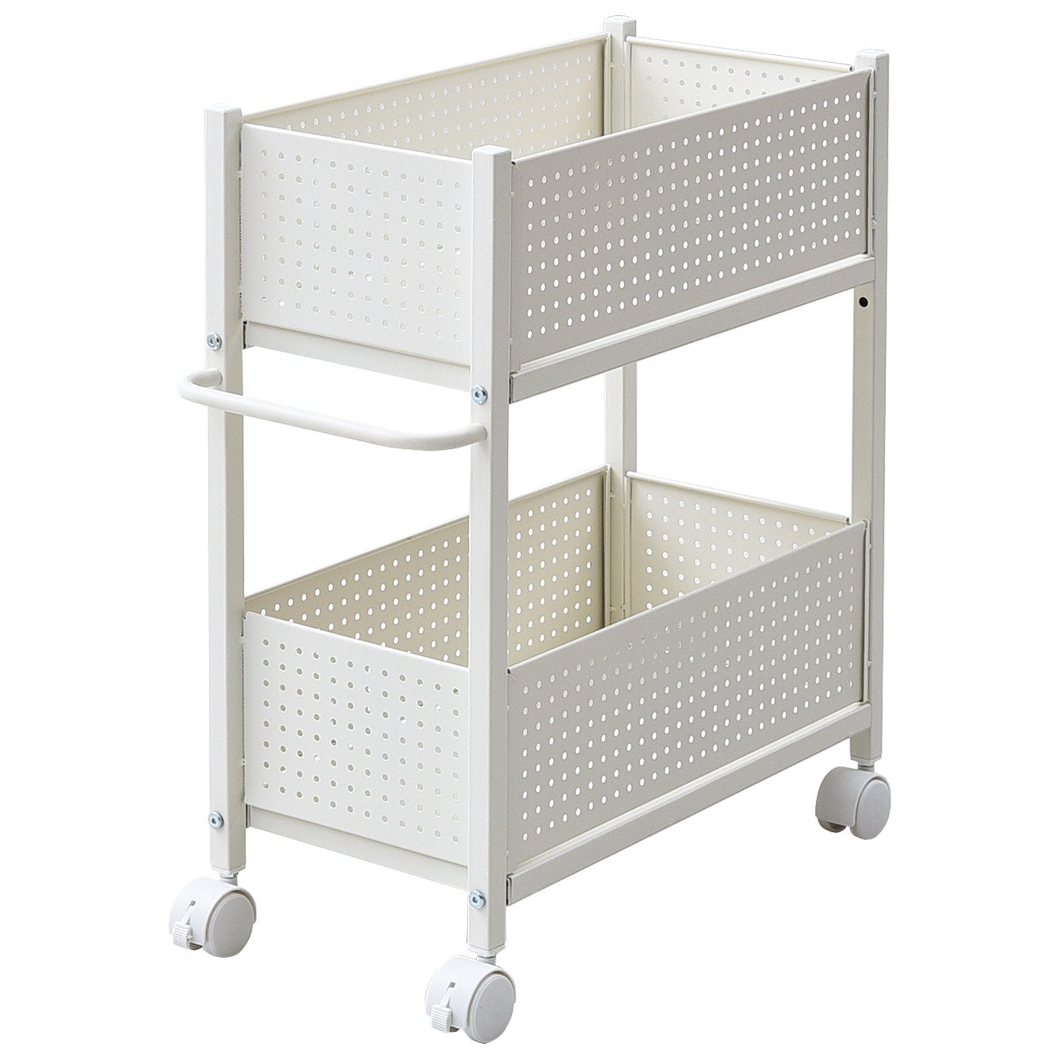 山善(YAMAZEN) 押入れ(クローゼット)収納 ラック 幅26×奥行57×高さ64.5cm 取っ手 ストッパー付きキャスター 上段下段かご 横板が取り外せる 組立品 ホワイト/ホワイト