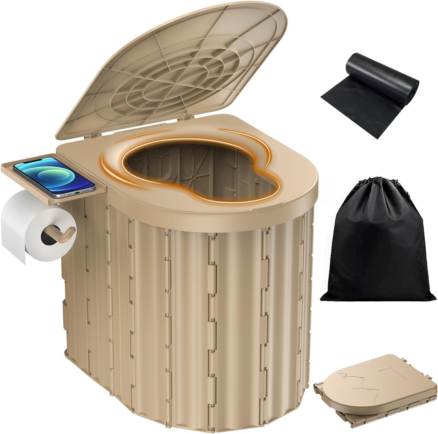 MOARS 簡易トイレ 防災グッズ 耐荷重2倍アップ 200KGまで 家庭トイレと同じ高さ 緊急時も快適に 10年以上保存 折り畳み式 非常用携帯トイレ 災害用 トイレットペーパーフック 小物ホルダー