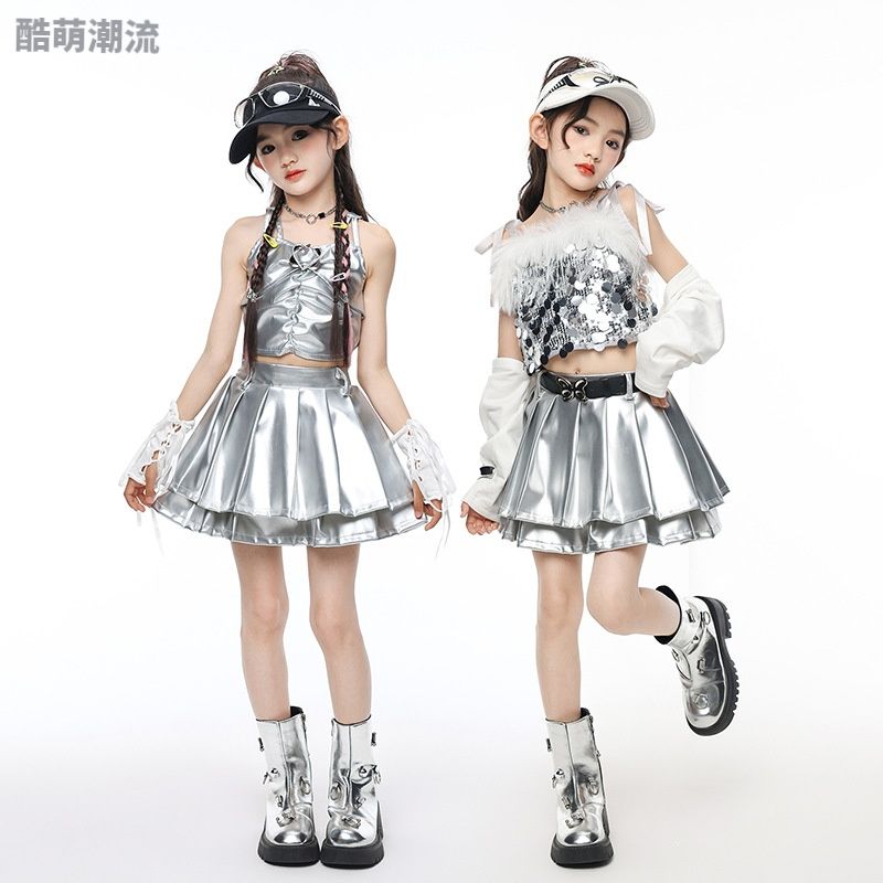 ジャズダンスの公演服の女の子のジャズダンスのショーのスパンコールのセットの子供のhiphopの街のダンスの子供のファッション服
