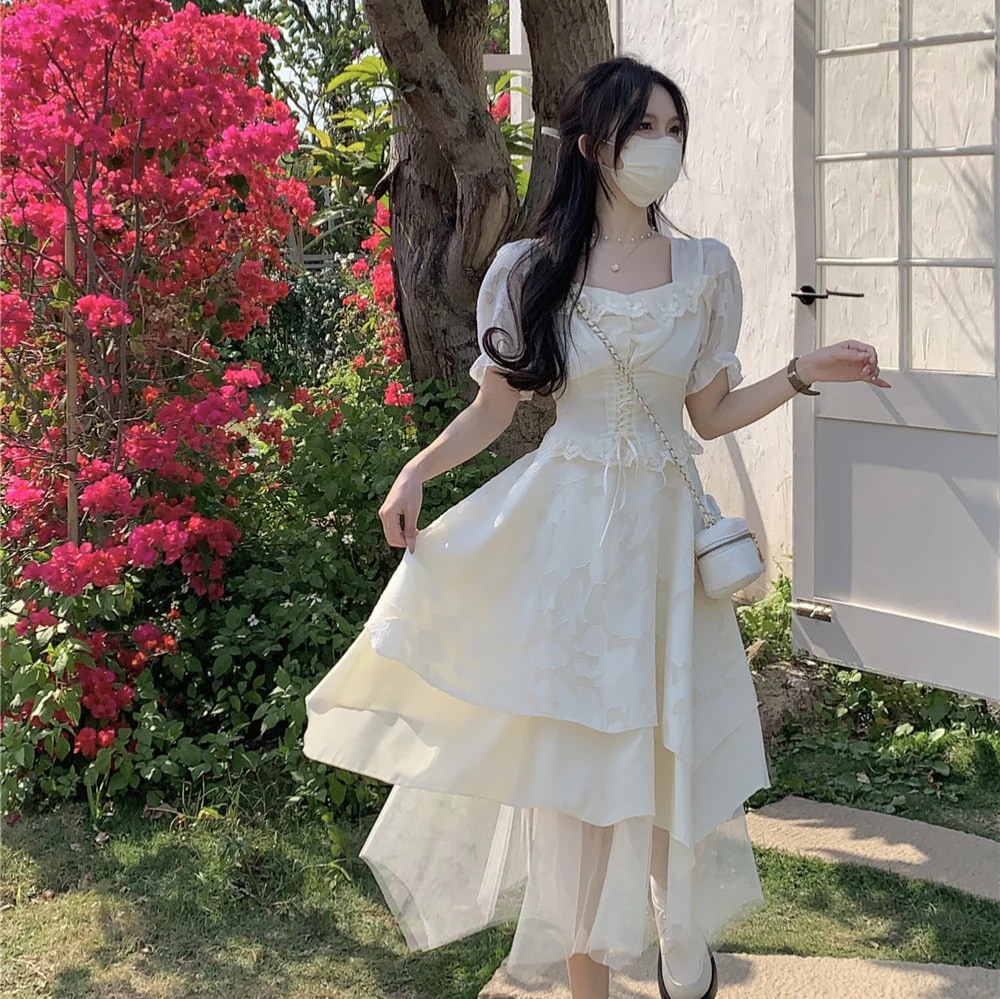 2024夏デザイン半袖ワンピースレディーススイートティーブレイクスカート