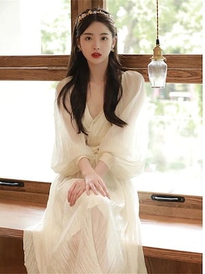 白いドレス女性2024春気質妖精スカート