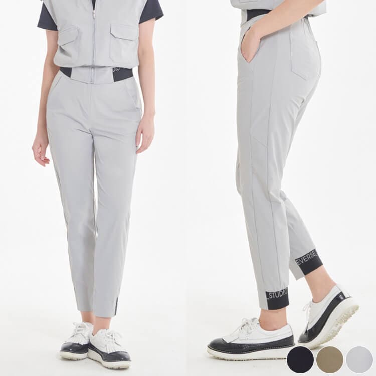 ゴルフウェア レディース 韓国 パンツ ロング ロングパンツ テーパードパンツ ウエストゴム レタリング ストレッチ カジュアル 無地 秋 春
