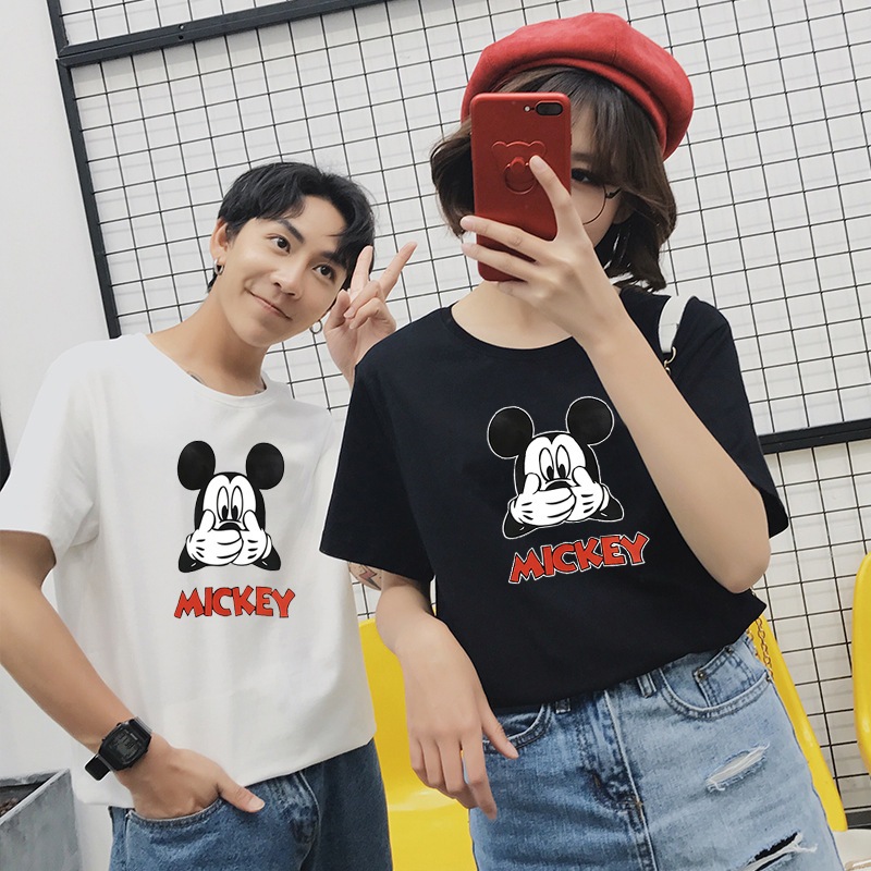 Mickeytシャツ 可愛いミッキープリントペアルックカップルtシャツ ミッキー Tシャツ ディズニー 半袖 レディース メンズ レディース服