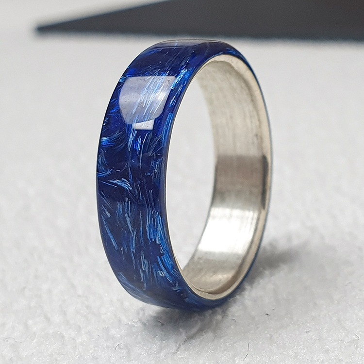 ブルーポジドカーボンファイバーシルバーリング