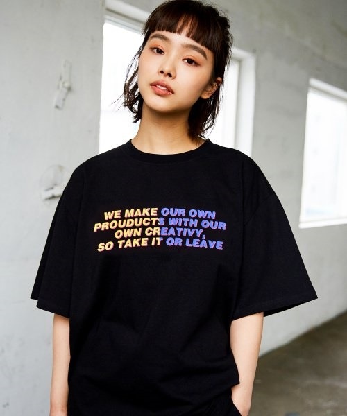 2 COLORED LETTERING T-SHIRTS_BLACK [韓国直送]