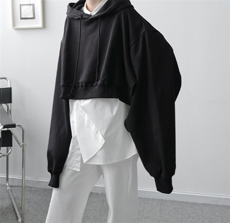 秋SALE 2021 レトロ 簡約 短いスタイル パーカー カップル ゆったりする スリット フード付き