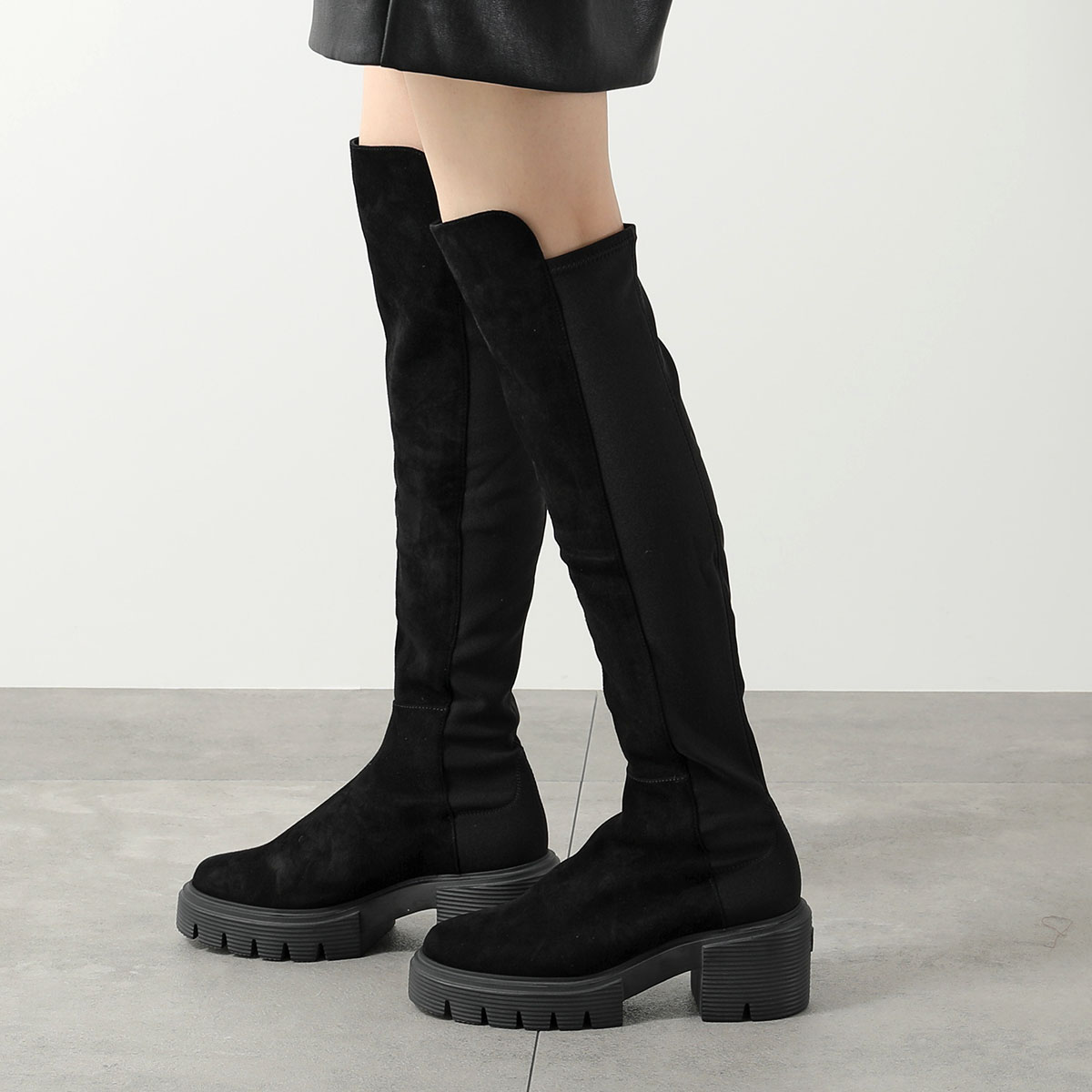StuartWeitzman スチュアート・ワイツマン ロングブーツ 5050 SOHO BOOT SC729 スペイン製 ストレッチ スウェード ニーハイブーツ 厚底 靴 Black