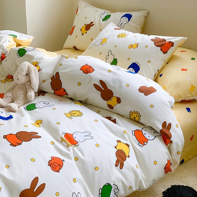 ミッフィー 布団カバーミッフィーうさぎ コットンベッド4点セット フルコットン寝具 ドミトリー用掛け布団カバーシーツセット4