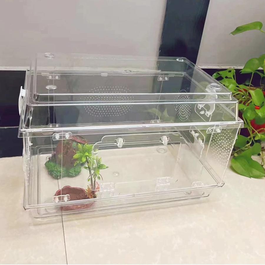 爬虫類テラリウムタンク通気ケージ 給餌箱スネーク飼育ボックス透明アクハリネズミ飼育箱透明爬虫類生息地亀トカゲヘビ飼育ボックストレイの高