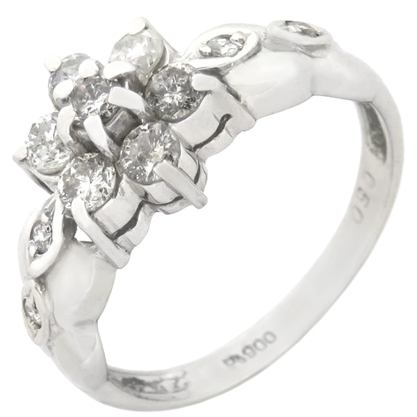 リング 指輪 ダイヤリング Pt900 ダイヤモンド プラチナシルバー フラワーモチーフ 10号【中古】