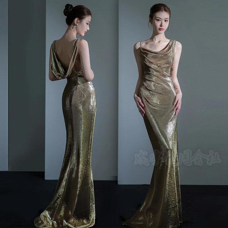 新しい秋のスタイル イブニングドレス マーメイドドレス ロングドレス ウェディングドレス キラキラドレス タイト キレイめ 着痩せ 演奏会用ドレス 結婚式 二次会 披露宴 お呼ばれ Lucky Sho