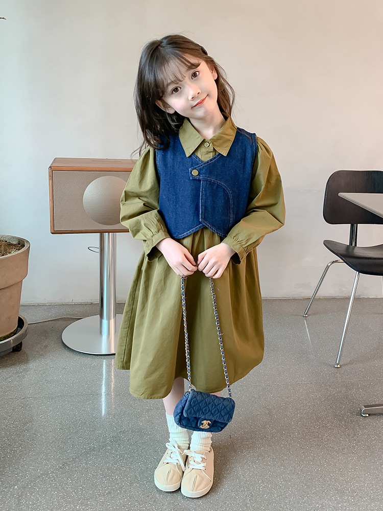 女性長袖ドレス春秋2024春の女の子スカートスーツ子供春ツーピースセット