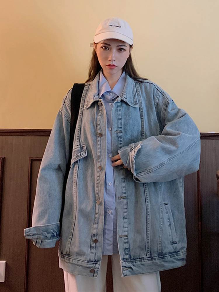 アウター デニム ジャケット レディース 人気 Gジャン 長袖 オーバーサイズ ビック シルエット ロング メンズライク ボーイッシュ こなれ感 襟付き ボタン ルーズ ストリート 大人可愛い 韓国