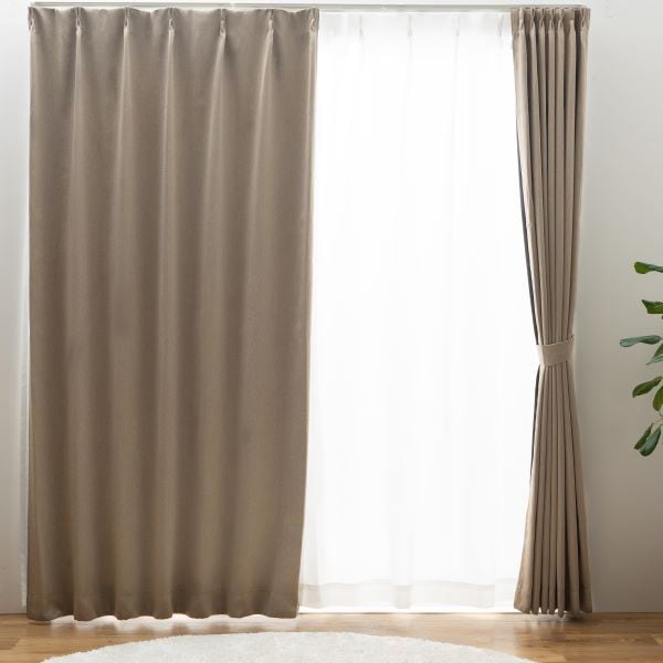 遮光 カーテン 約幅100×丈200cm×2枚セット ベージュ 2級遮光 無地 洗える タッセル付 アジャスターフック付 形状記憶 キャナル