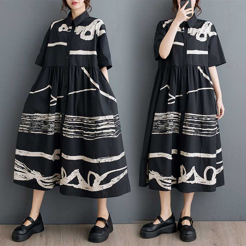 「ファットガール」 2024夏新品 柄ワンピース 大きいサイズ 体型カバー レディース ワンピース