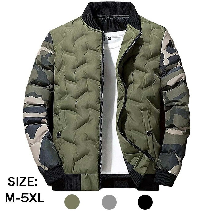 コート メンズ 冬服 中綿入り ブルゾン 迷彩 バイカラー 配色 ダウンジャケット ジャンパー 防風 アウター 暖かい 防寒着 人気 ダウンコート 中綿ジャケット おしゃれ ストリート 大きいサイズ