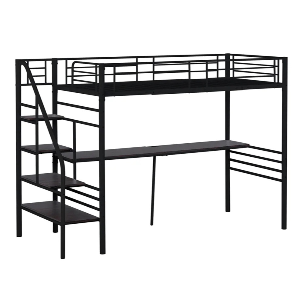 国内発送！A20ロフトベッド 階段付き パイプベッド シングル コンセント付き 収納 子供ベッド 子供部屋二段ベッド スチール 耐震 ベッド シングル パイプベッド パイプ