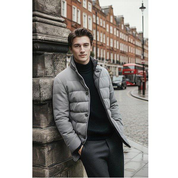 男性冬グースダウンパディング裏地スエードスエードジャケット型ショートハーフショートジャンパー