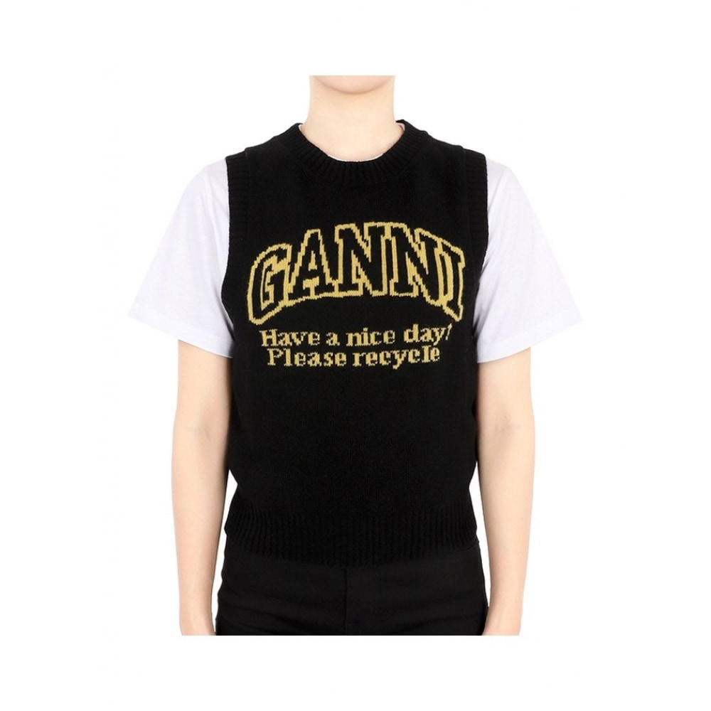 24 S/S GANI 女性用グラフィックロゴニットベスト (ブラック) K2091 099