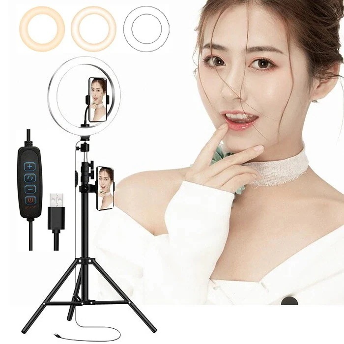 ツイッター 直径26cm USB給電 撮影ライト メデイア 三脚 リングライト ！自撮りライト 撮影用 リングライト youtube 美顔ライトスマートフォン用アクセサリースマートフォン用三脚 4,798円