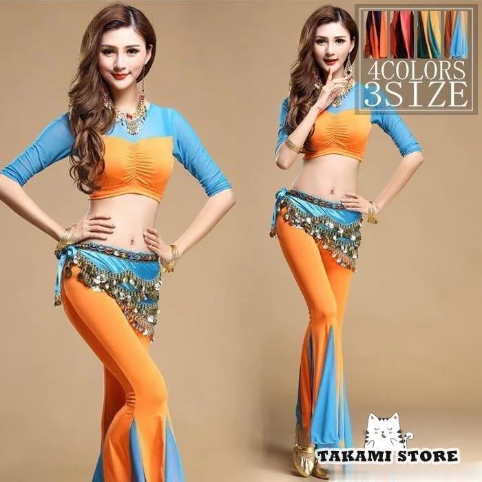 ベリーダンス 衣装 セットアップ ダンス衣装 トップス パンツ フリル スカーフ スパンコール ダンスウェア 練習 舞台服 演出 ステージ