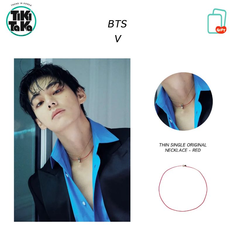 【BTS V 着用】シンプル ネックレス 細チェーン シングル オリジナル レッド(+当社限定のフォトカード)テテ
