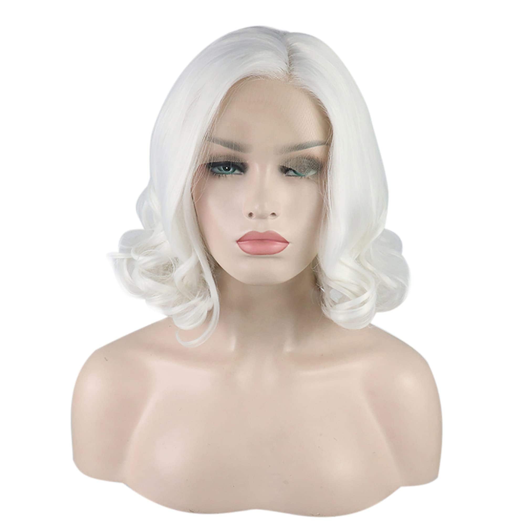 VOCOSTE レースフロントウィッグ 耐熱性 ミディアムロングボディウェーブ 女の子の日常用 ホワイト 35.5 cm