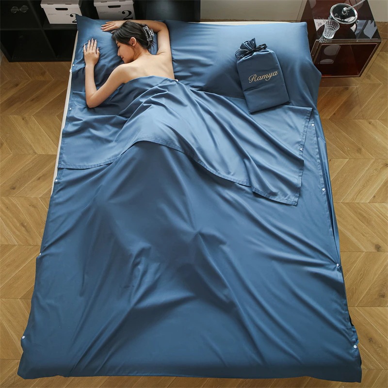 大好評 60 カウント長繊維綿ホテル汚れ防止寝袋無地シーツとキルトカバーポータブル出張汚れ防止寝袋