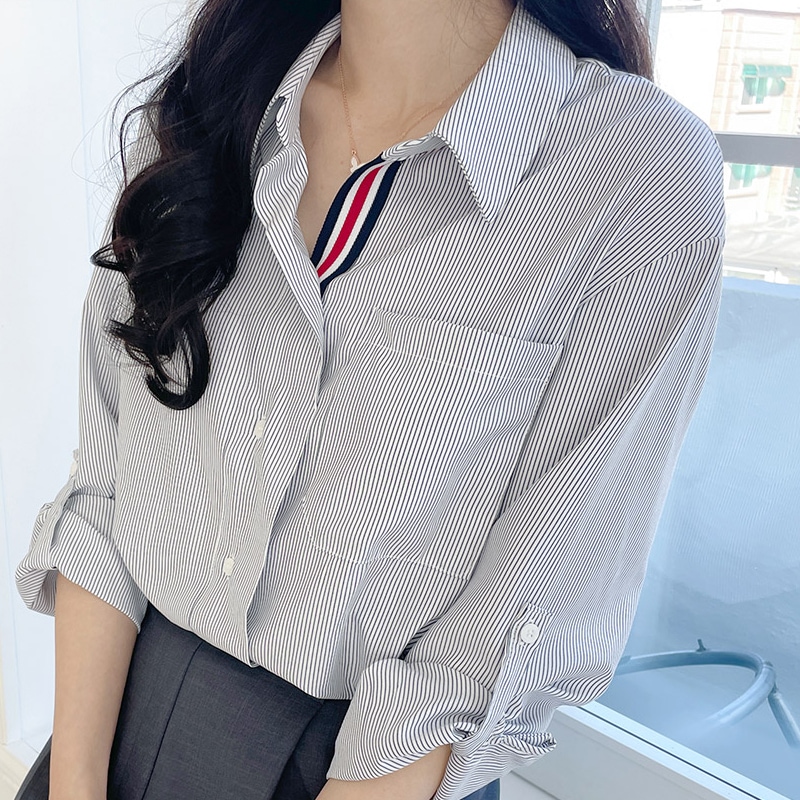 セルディアロールアップ袖ストライプシャツ3434