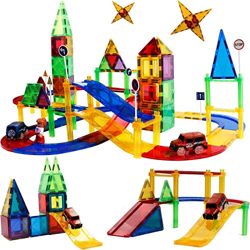 MAGBLOCK(マグブロック) 82ピース マグネットブロック カーレールセット 車パネル スロープ マグネットブロック 知育玩具 子供 男の子 女の子 誕生日 プレゼント ク リ ス マ ス ギフ