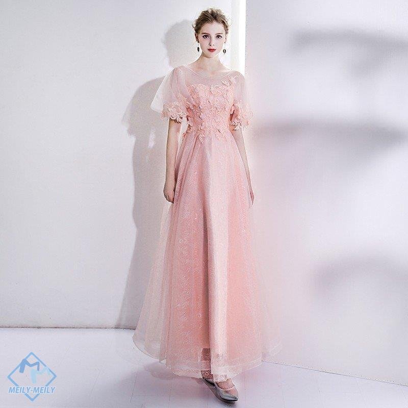 カラードレス ピンク 半袖 パーティードレス ロング 結婚式 フォーマル イブニングドレス コンサー