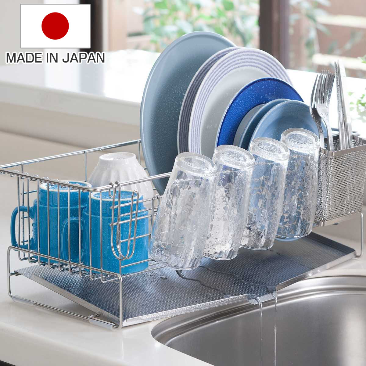 水切りラック TSUBAME 家族の人数で選べる 水切りバスケット 3ー4人家族用 日本製 ステンレス シンク上 水切りかご カトラリーポケット付き 水切り 大容量 水切りカゴ