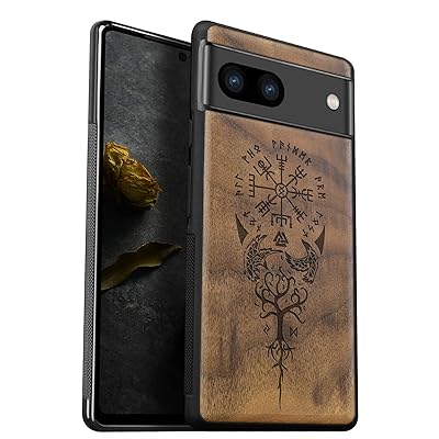 Carveit Google Pixel 8 用 ケース 木製 [天然木&ブラックソフトTPU] グーグルピクセル 8 ケース 耐衝撃 Pixel 8 カバー レーザーアート彫刻 Google