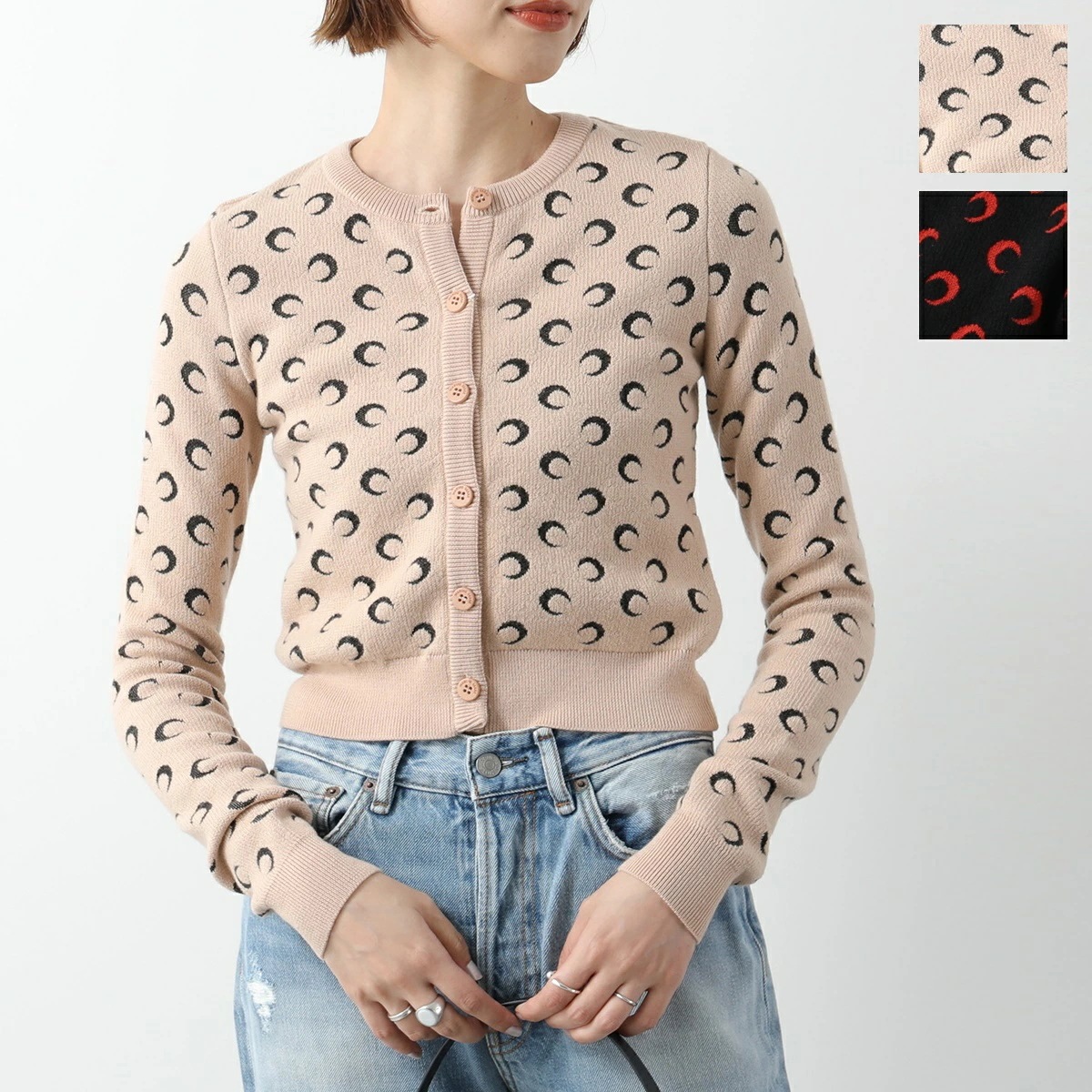 Marine Serre マリーン セル カーディガン Moon Jacquard Knit Fitted Cardigan WTK011A CKNI0033 レディース ニット 三日月 クルーネック