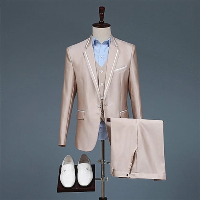 シャンパン　メンズスーツ　スーツセット　上下セット　タキシード　メンズ タキシードフォーマル　演出舞台　結婚式/パーティ/司会　スーツ/ズボンの2点セット　大きいサイズ有り